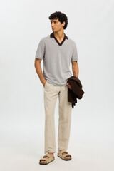 Selected Short sleeve polo shirt with open neck Dark brown
