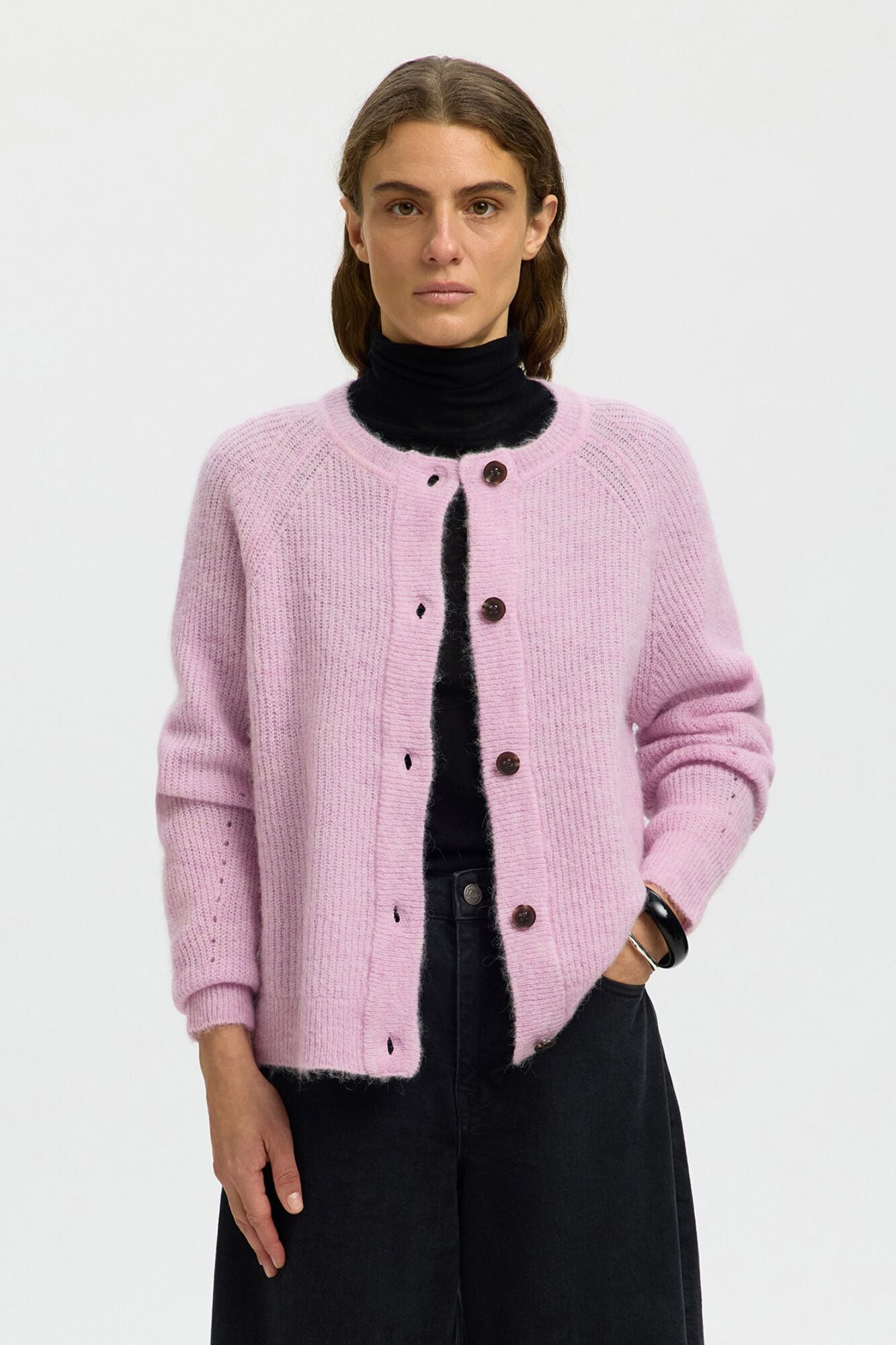 Selected Wool and alpaca cardigan Pink