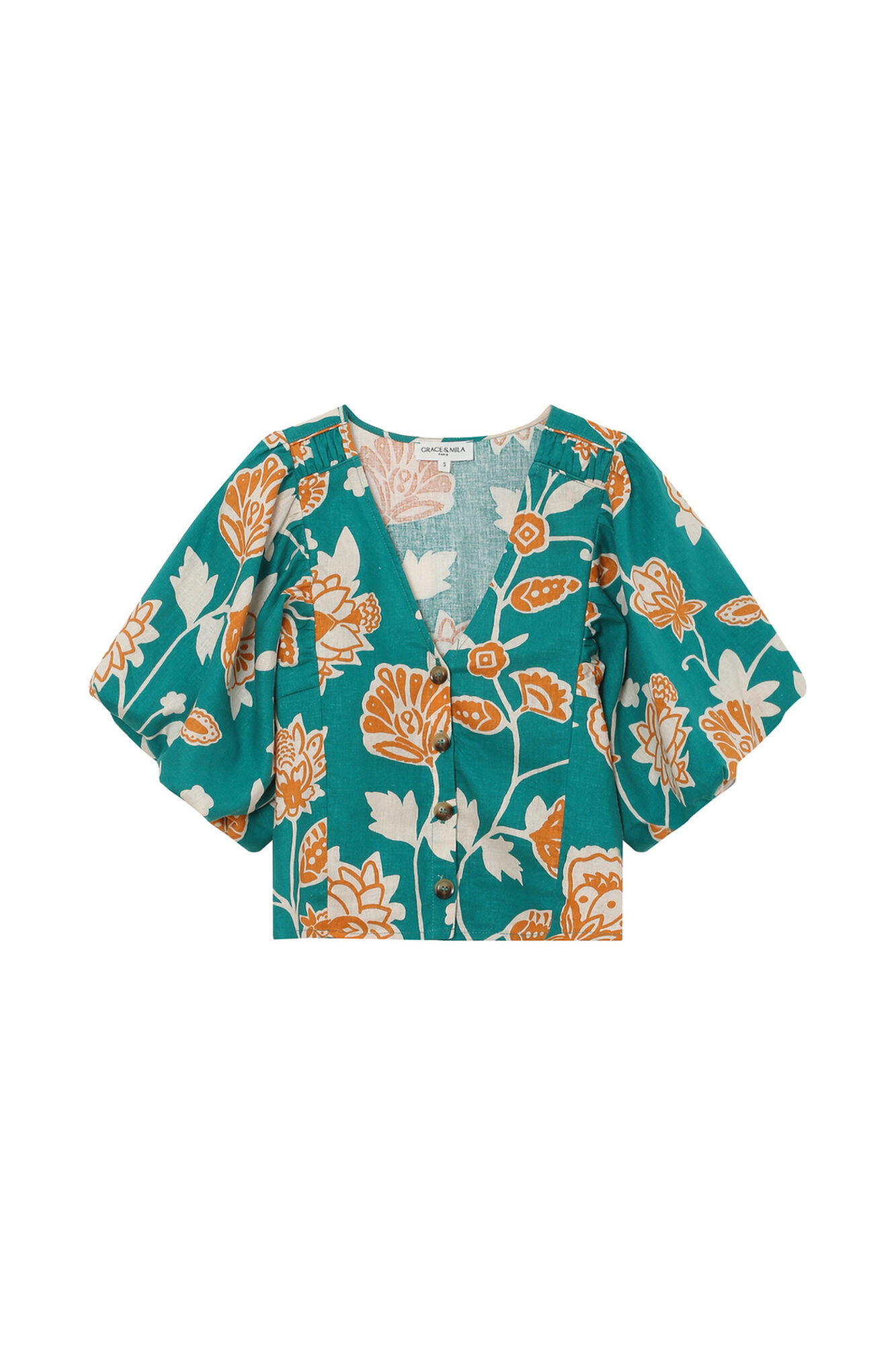 Grace & Mila Top floral curto Vahe Verde