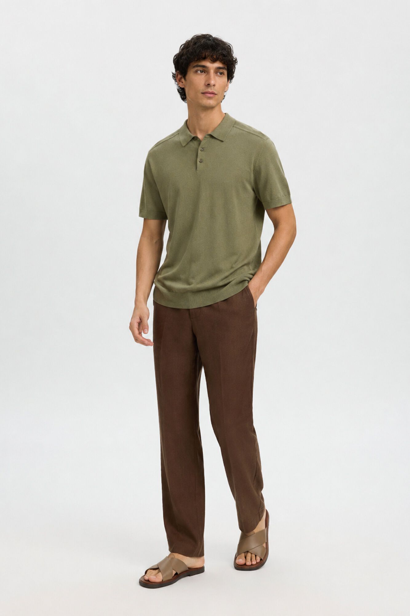 Selected Short sleeve jersey-knit polo shirt