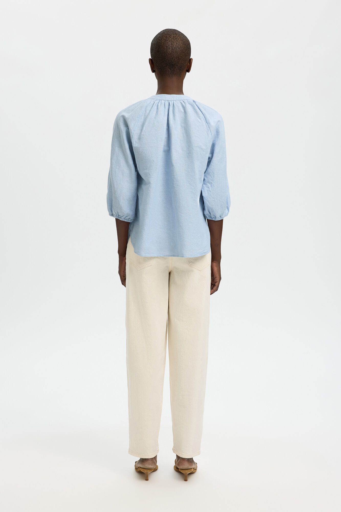Selected Blusa manga 3/4 em linho Azul