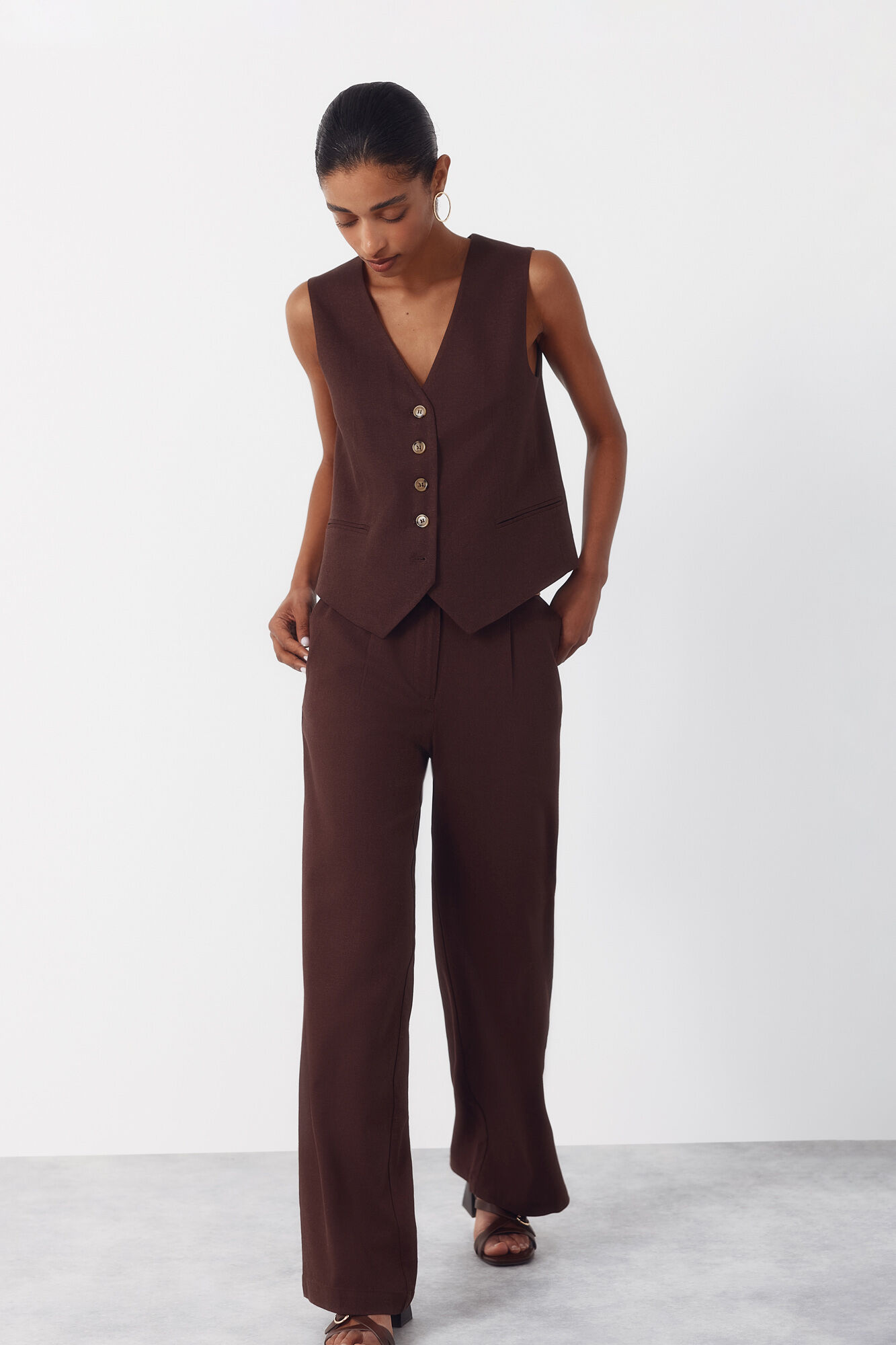 Cortefiel Pantal&oacute;n ancho con lino