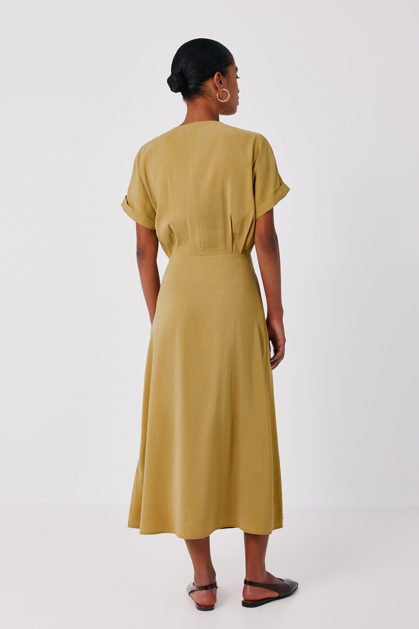 Cortefiel Wrap tencel dress Yellow