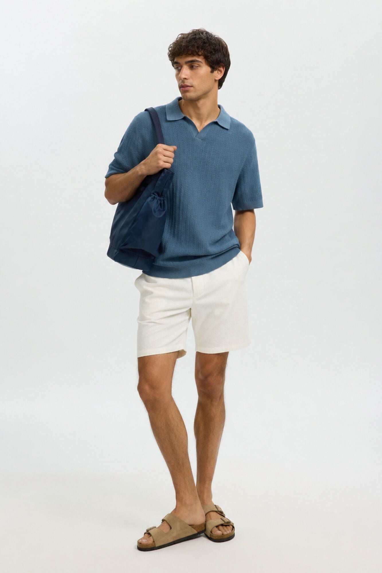 Selected Polo de punto con cuello abierto