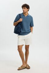 Selected Polo de malha com gola aberta Azul