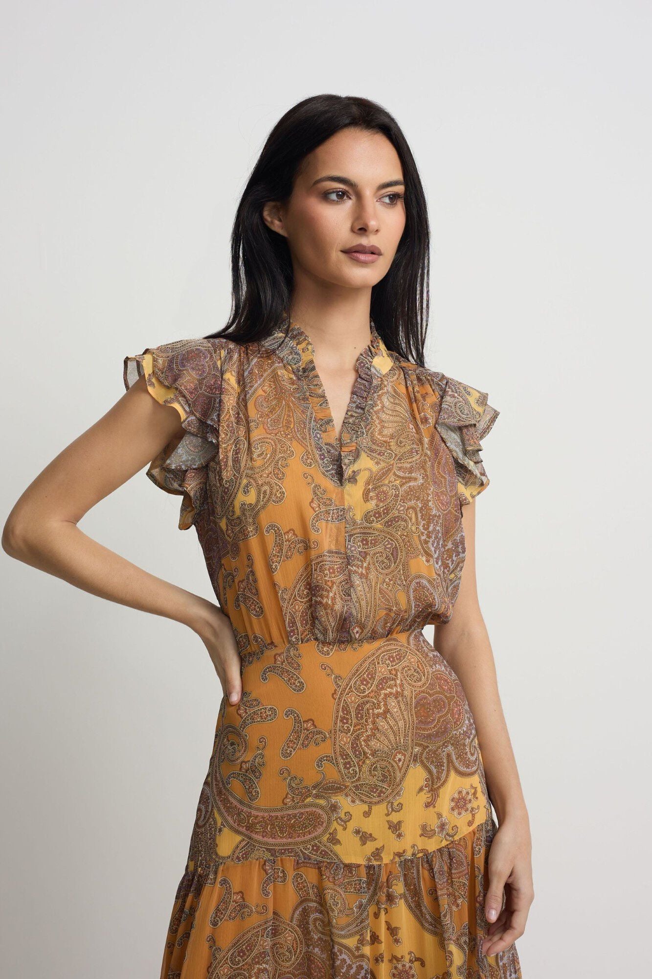 Silbon Vestido midi vuelo estampado Estampado naranja