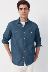 Cortefiel Denim chambray long sleeve shirt Navy