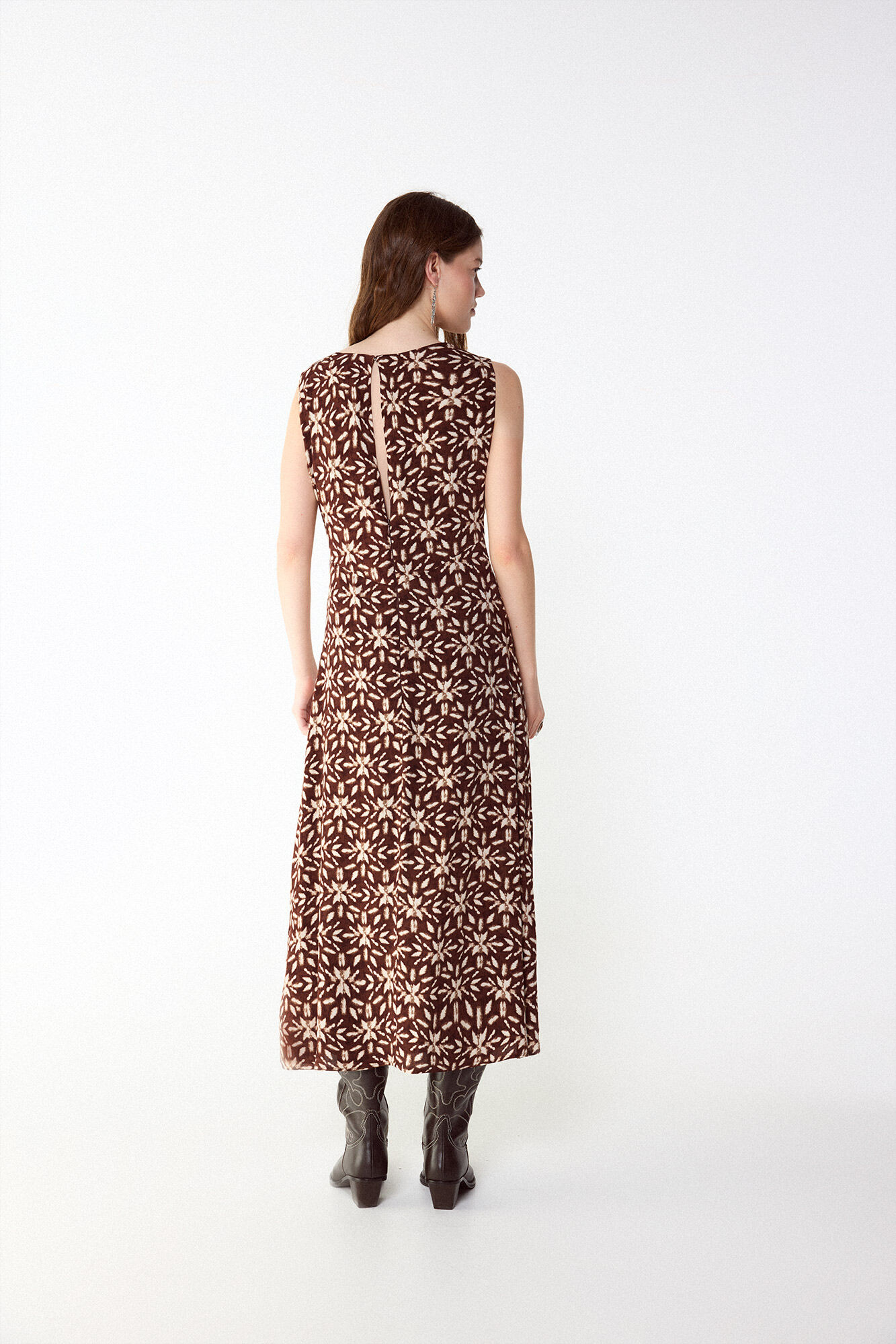 Slowlove Vestido estampado frunce Estampado marr&oacute;n
