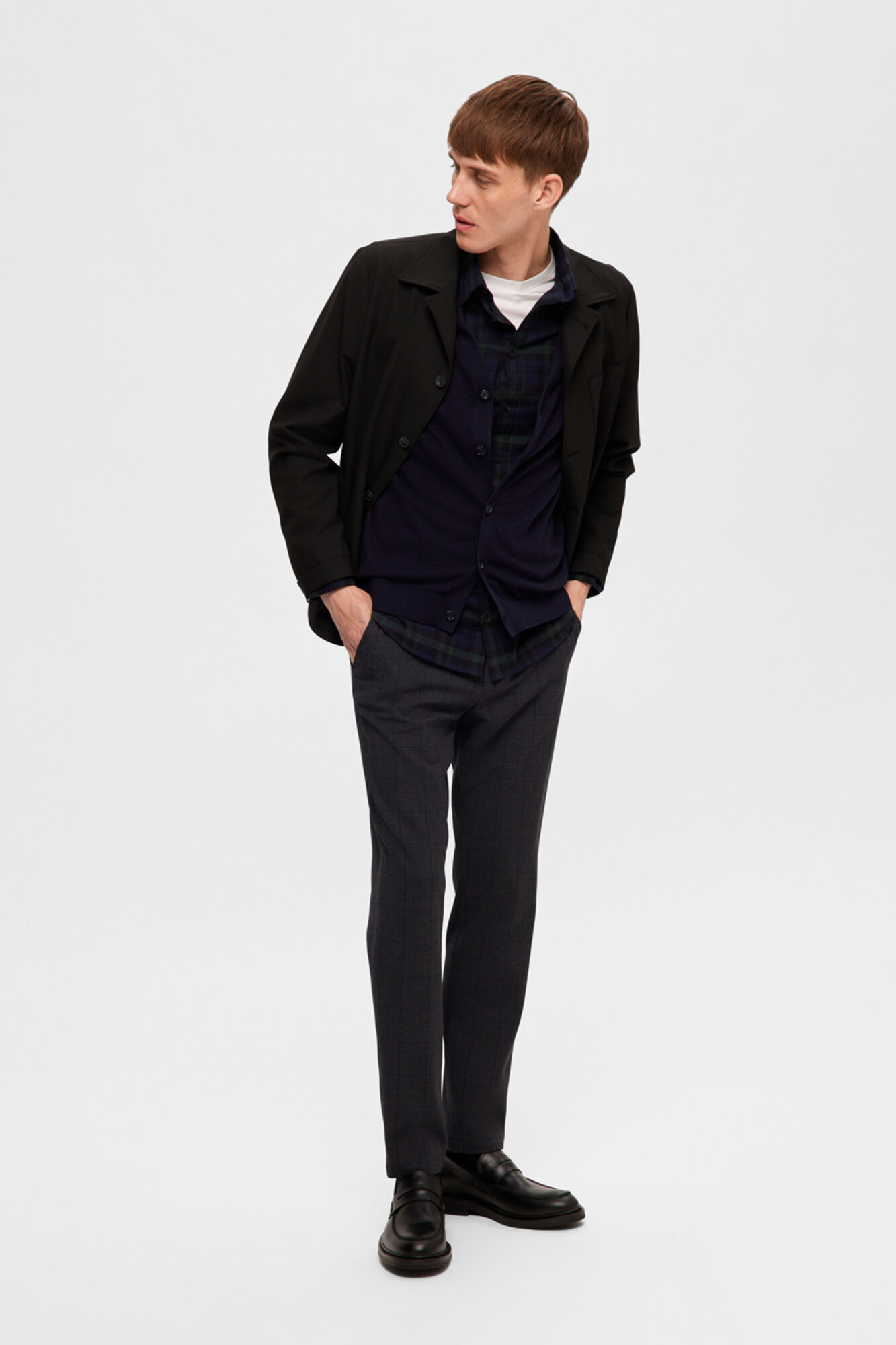 Selected Slim fit long sleeve shirt . Navy