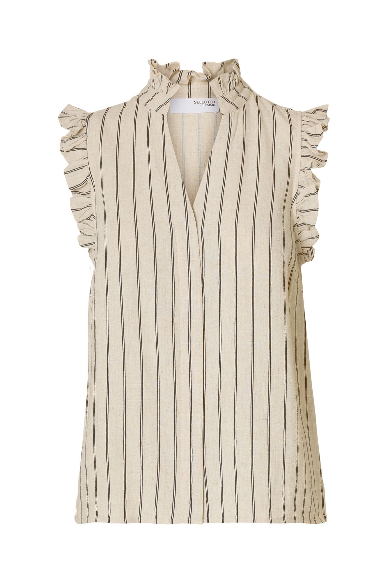 Selected Sleeveless ruffle blouse Beige