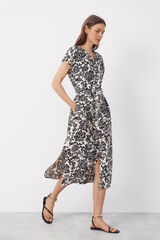 Cortefiel Belted dress Printed white