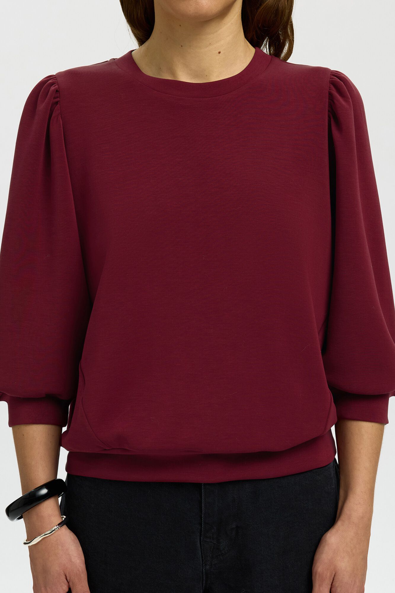 Selected Puffed sleeve top Maroon