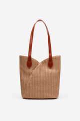 Cortefiel Raffia cut-out bag Beige