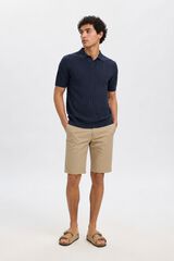 Selected Ribbed knit polo shirt Navy