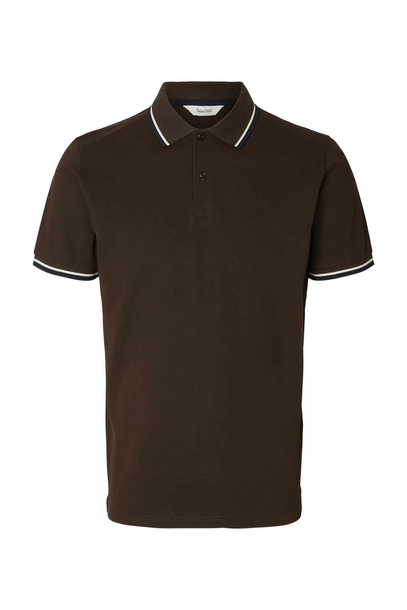 Selected Piqu&eacute; short sleeve polo shirt Dark brown
