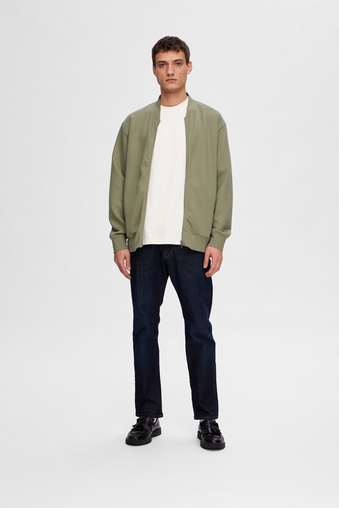 Selected Bomber style sweatshirt made with organic cotton Green