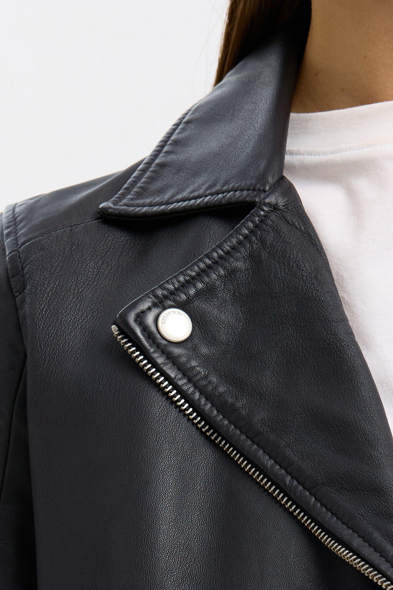 Selected 100% leather Cropped Biker Jacket .