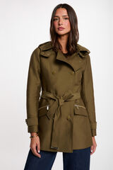 Morgan Fitted trench coat with belt and hood Kaki