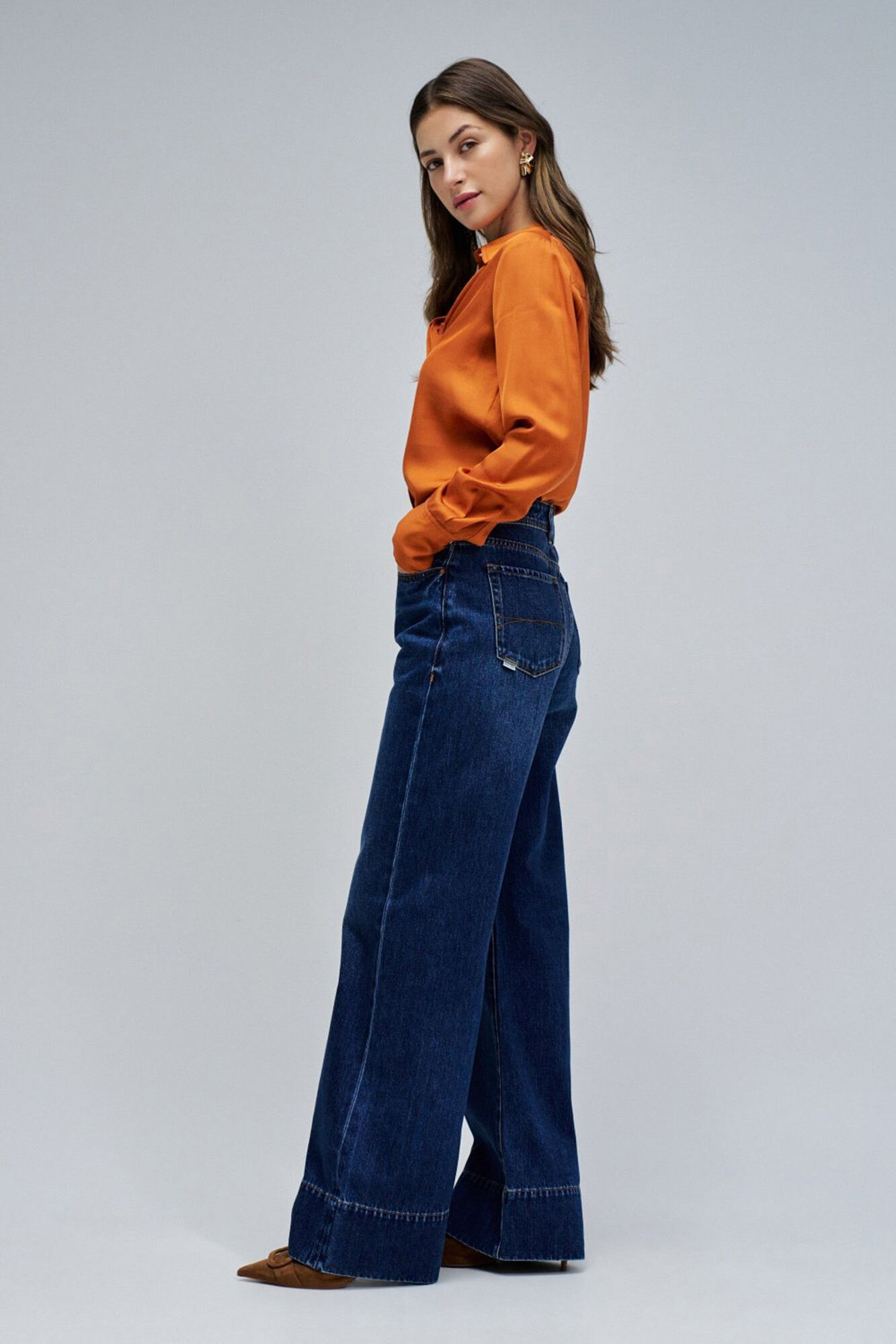 Salsa Jeans Cal&ccedil;a jeans de perna larga com bainha alta Azul