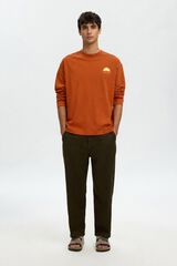 Selected T-shirt de manga comprida estampada Laranja