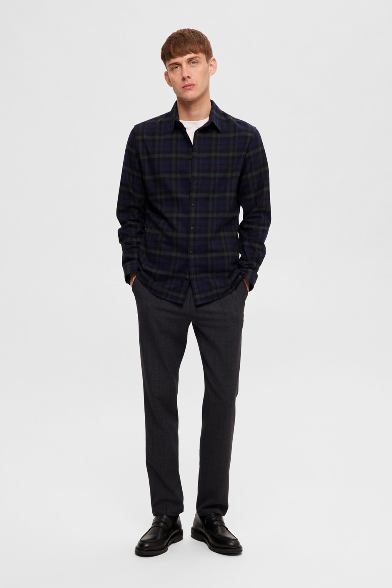 Selected Slim fit long sleeve shirt . Navy