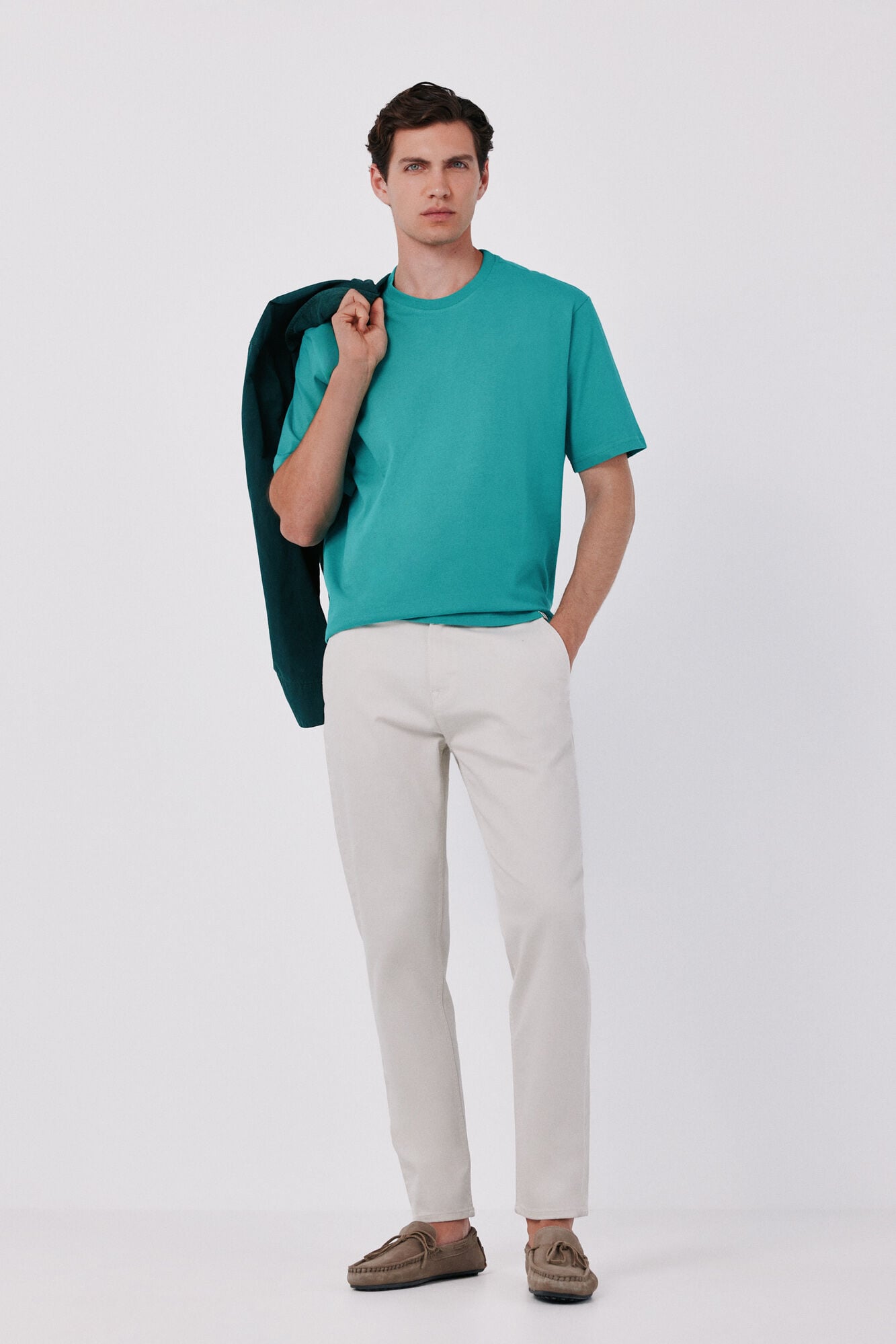 Cortefiel Plain T-shirt Green