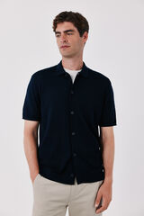 Cortefiel Cotton short sleeve jersey shirt with buttons Navy