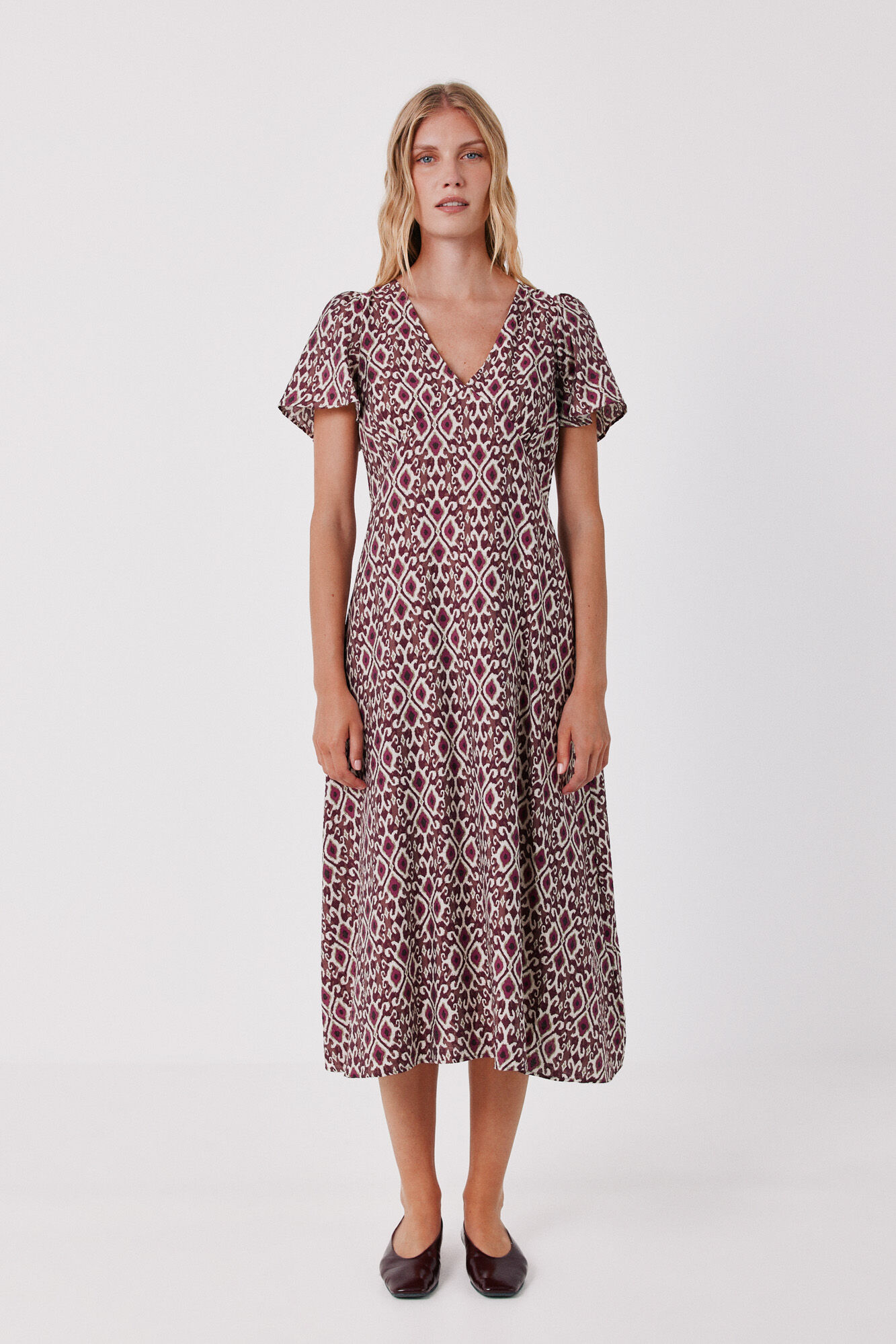 Cortefiel V-neck flutter sleeve dress