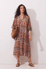 Cortefiel Caftan estampado amplo Laranja