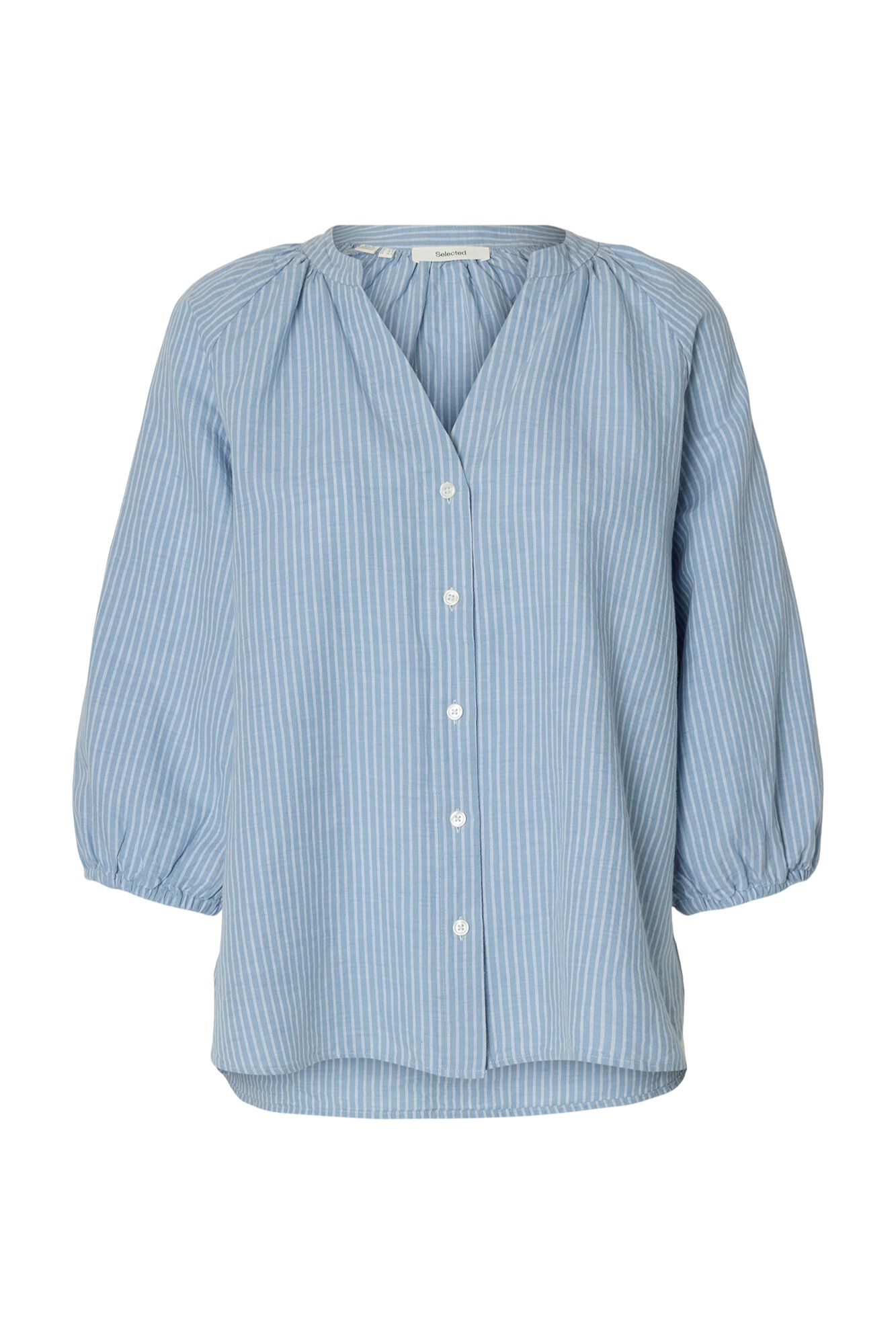 Selected Blusa manga 3/4 em linho Azul