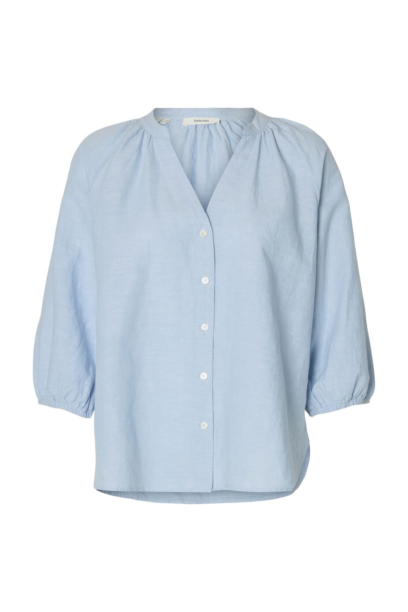 Selected Blusa manga 3/4 em linho Azul