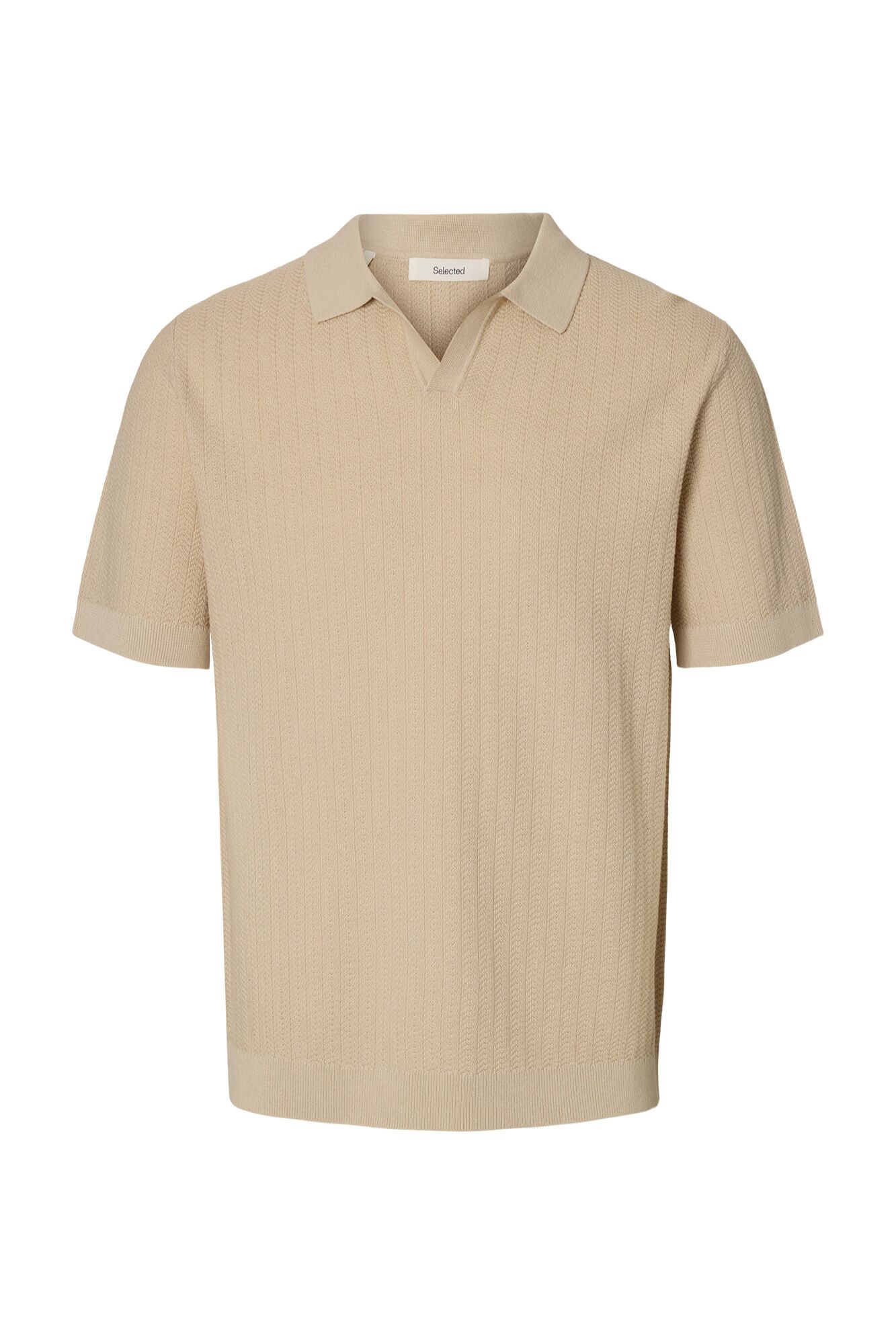 Selected Polo de malha com gola aberta Tostado