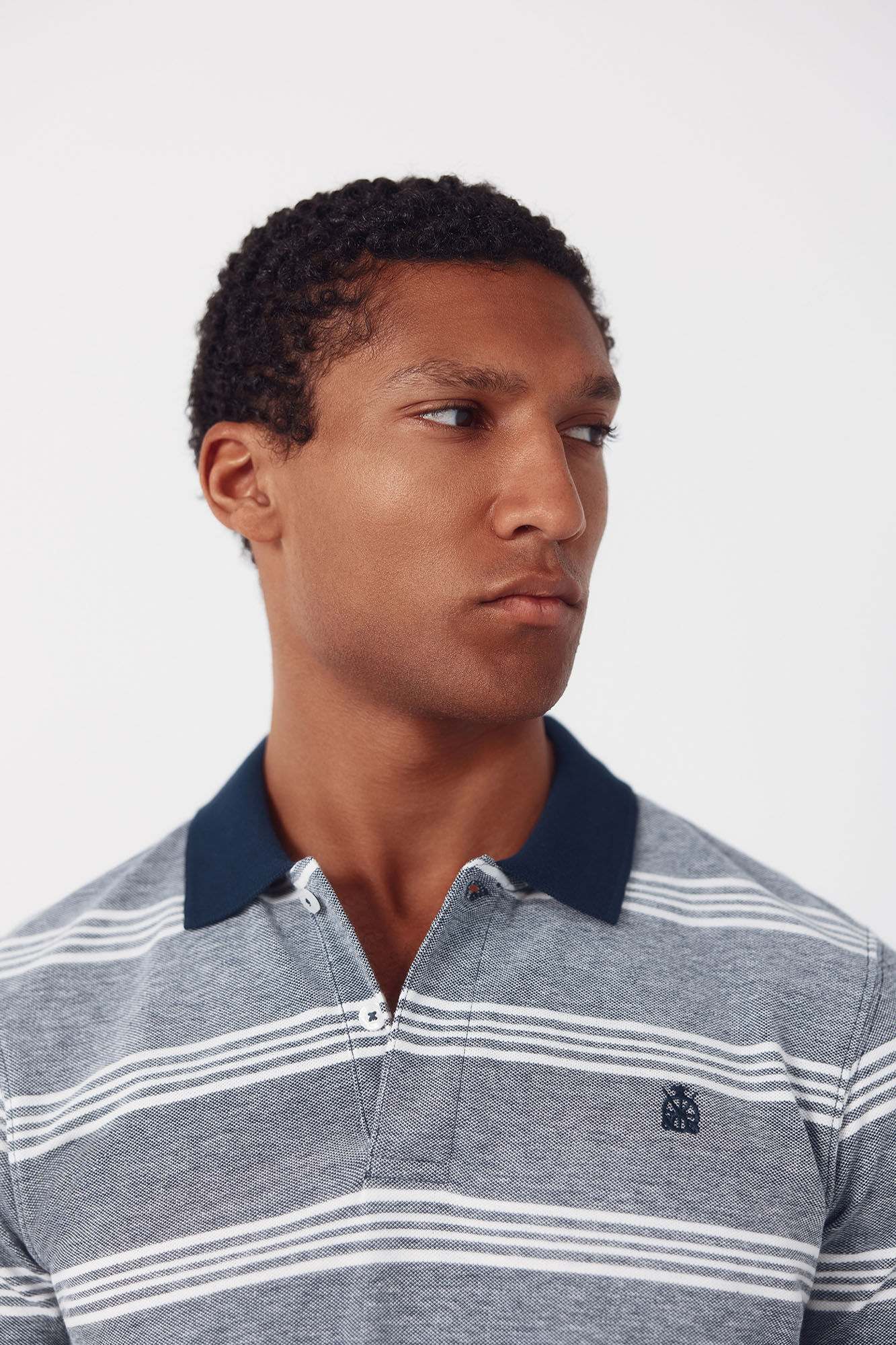 Cortefiel Striped oxford polo shirt Grey
