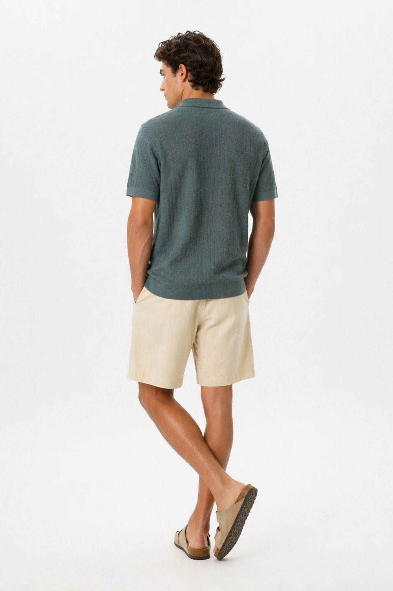 Selected Knitted polo shirt with half zip Dark green