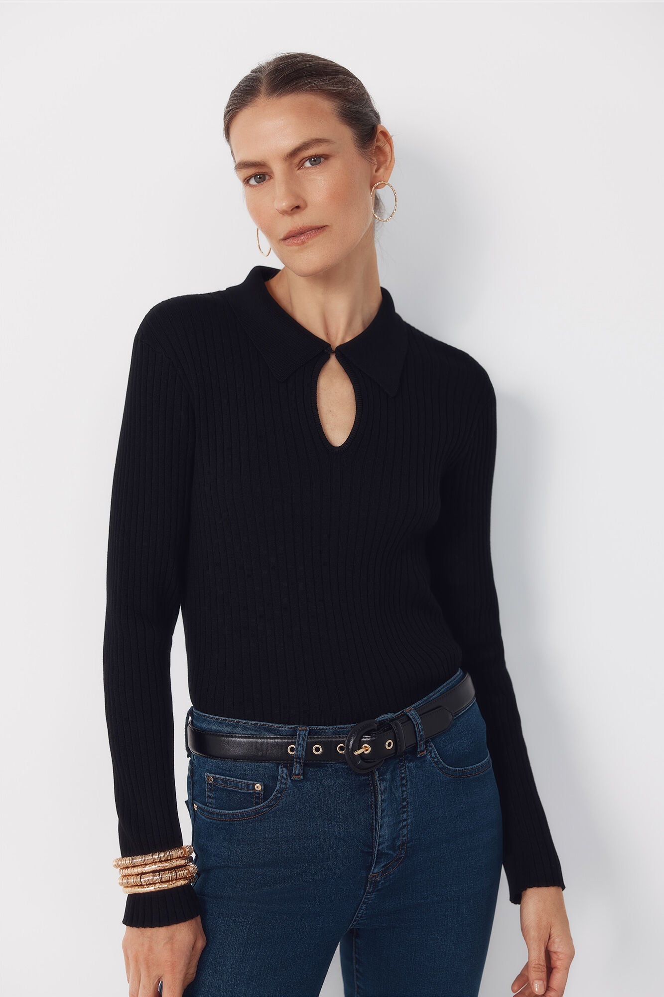 Cortefiel Jersey-knit keyhole polo shirt