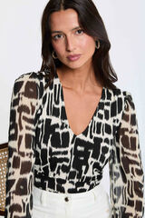 Morgan T-shirt gola em v mangas em chiffon Multicolorido