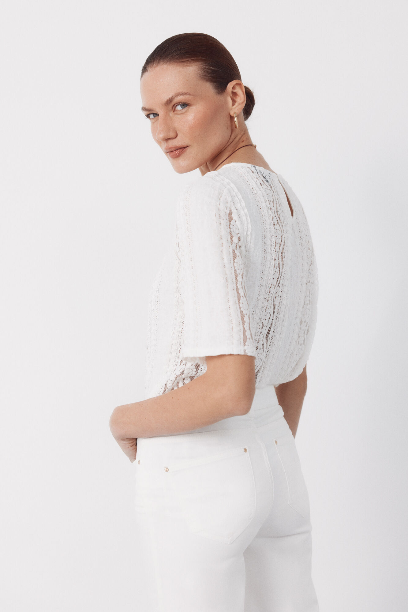 Cortefiel Top encaje Blanco