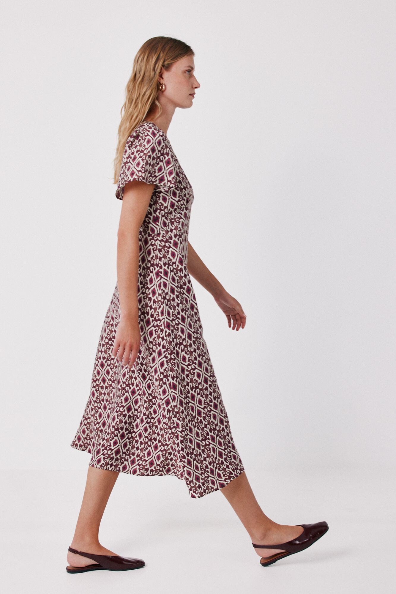 Cortefiel V-neck flutter sleeve dress
