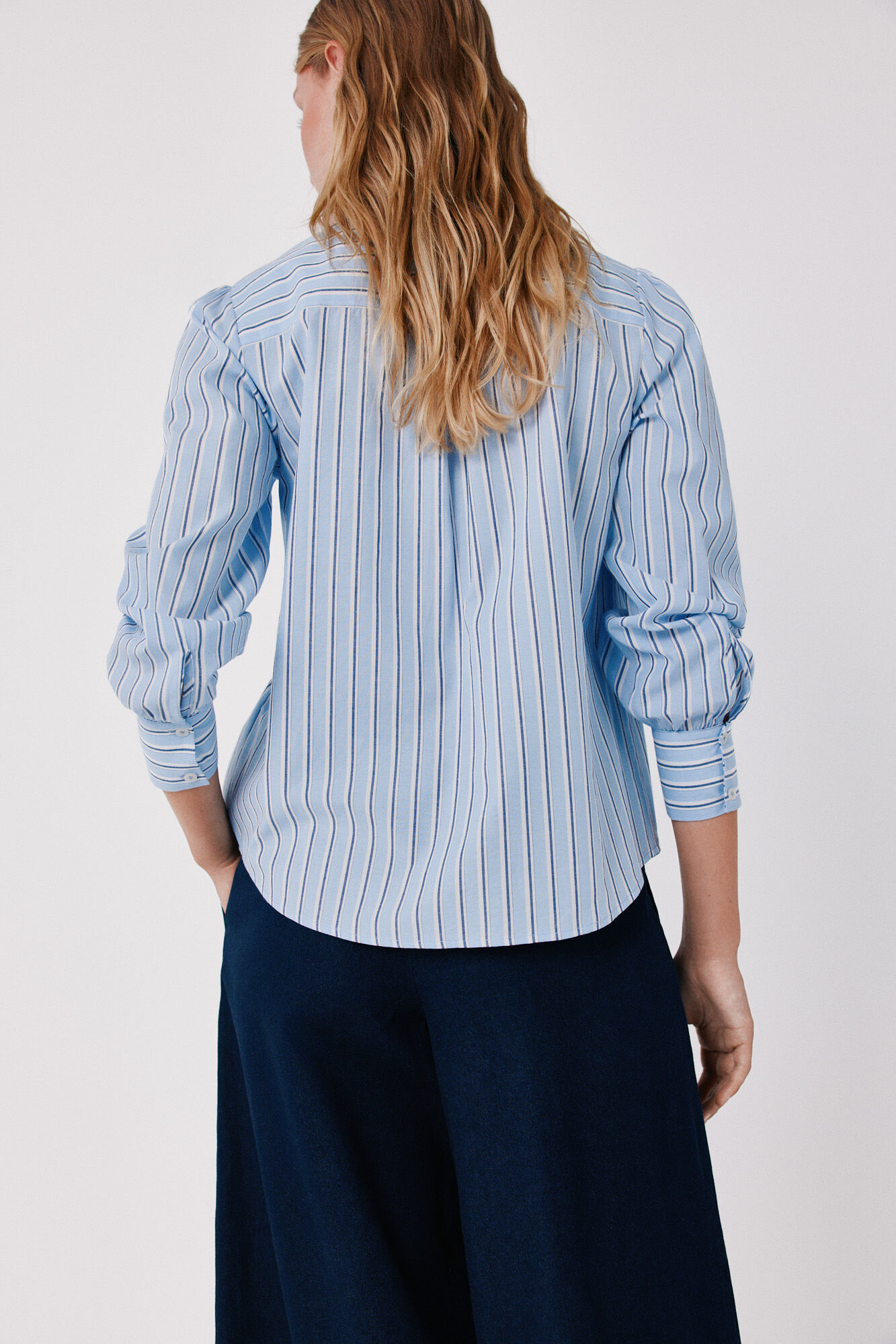 Cortefiel Striped tie blouse Printed blue