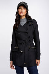 Morgan Fitted trench coat with belt and hood Black