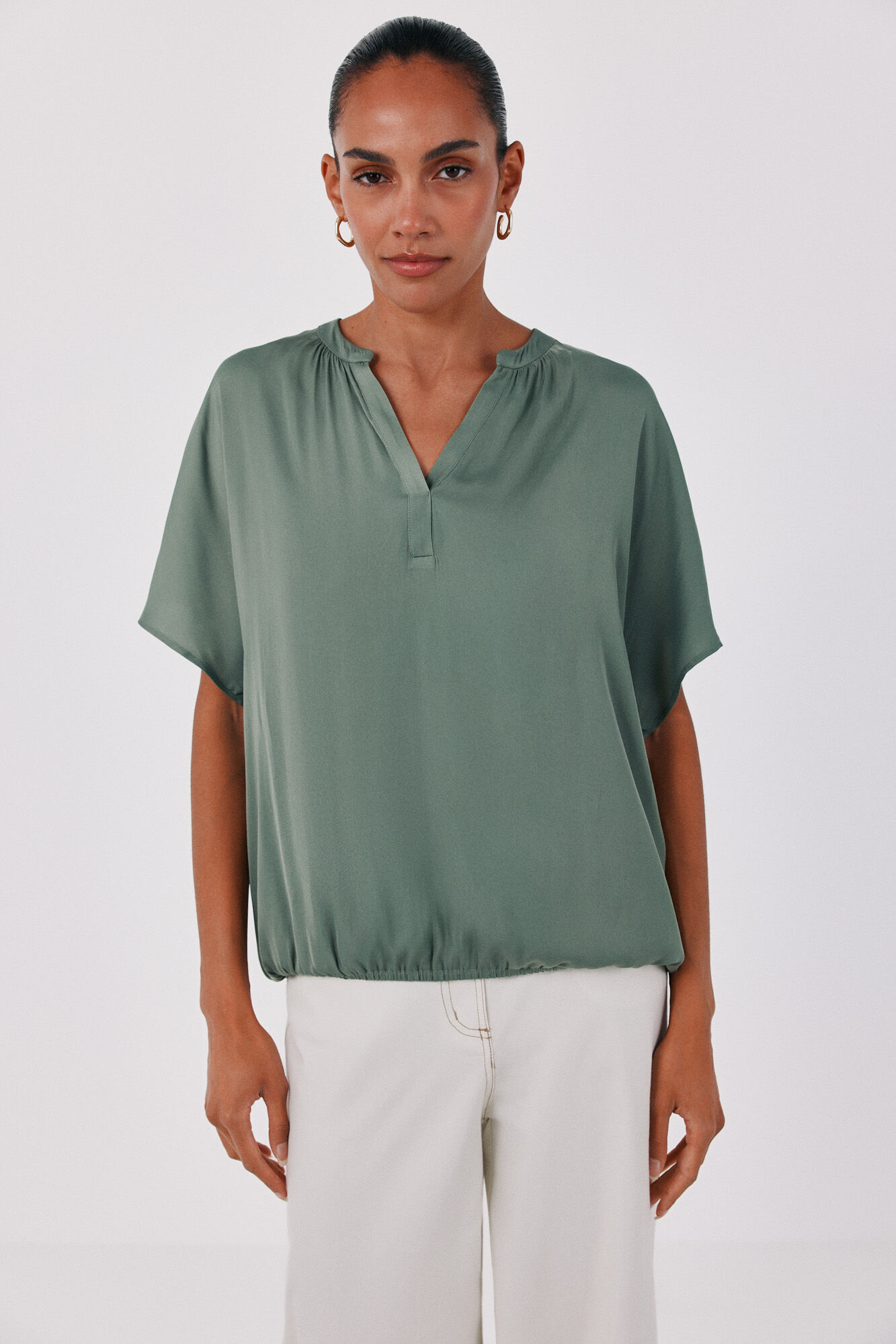 Cortefiel Satin-finish short sleeve blouse