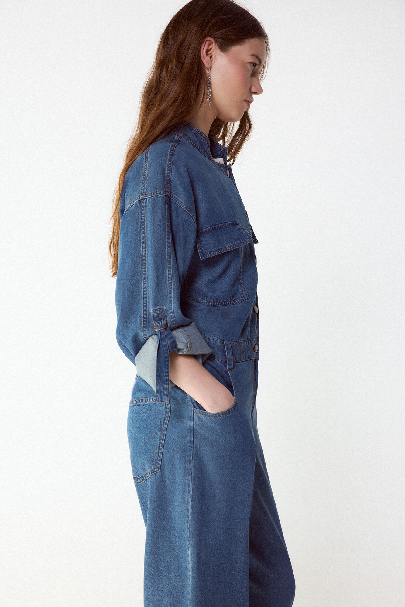 Slowlove Macac&atilde;o jeans cargo Azul
