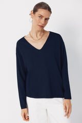 Cortefiel Camisola de malha decote bico Azul