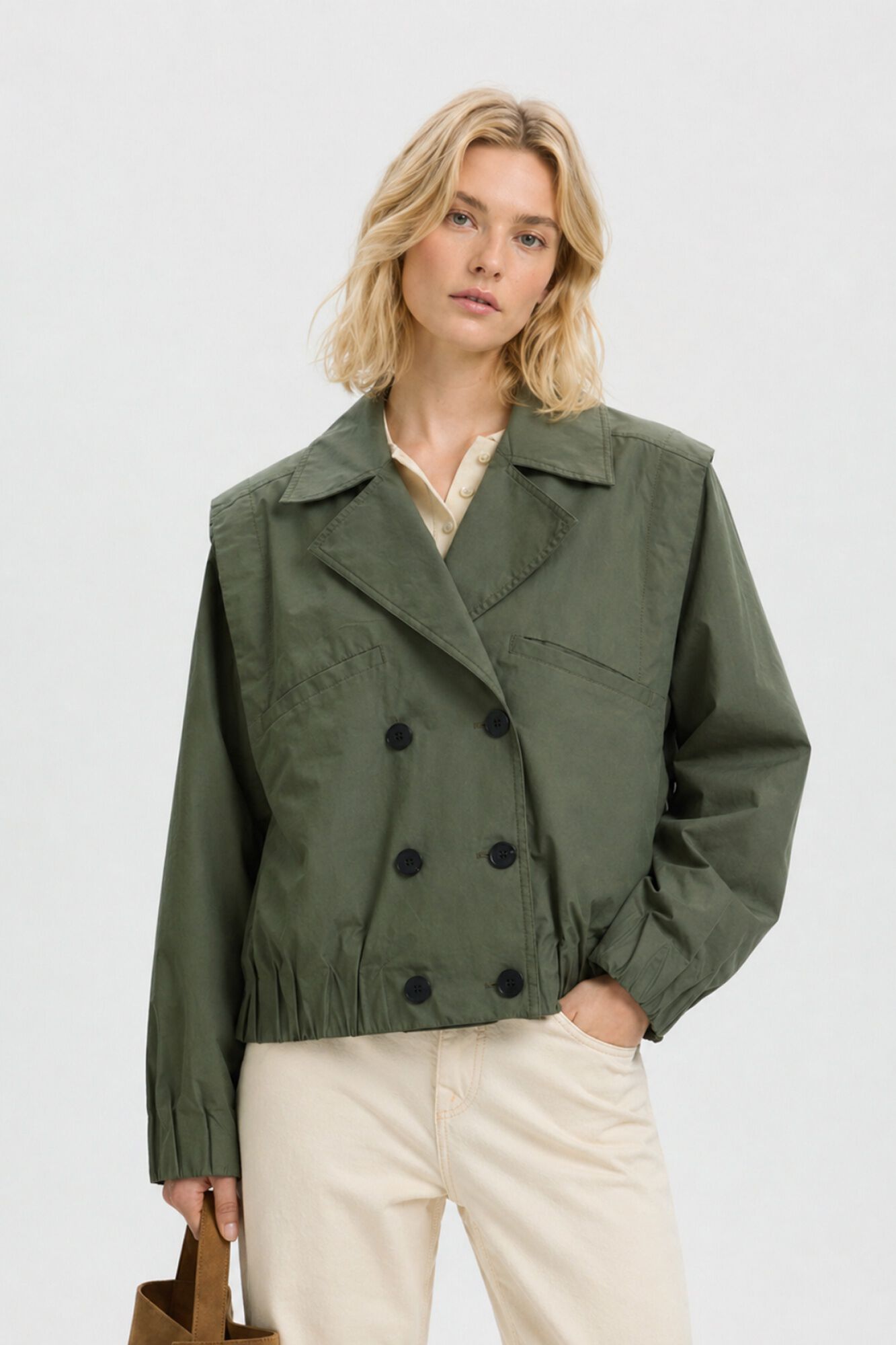 Selected Double-breasted bomber jacket Dark green