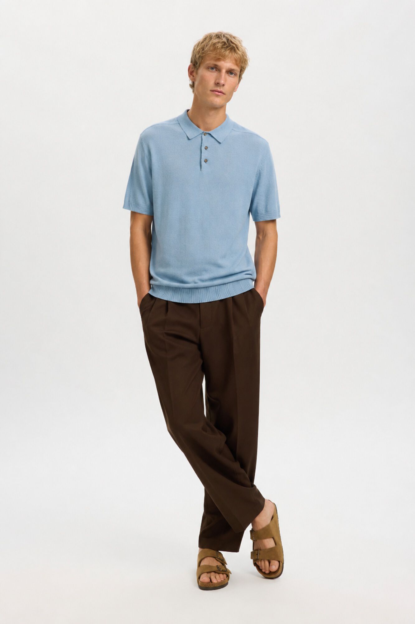 Selected Short sleeve jersey-knit polo shirt