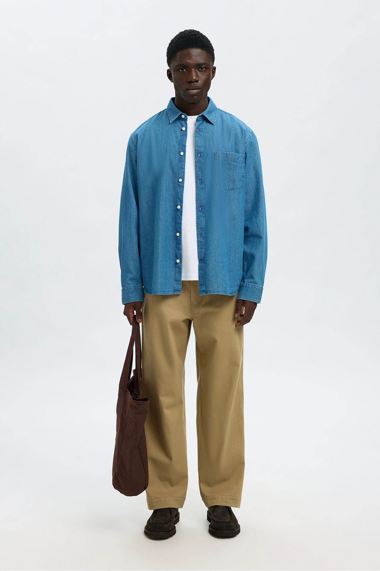 Selected 100% organic cotton lightweight denim shirt