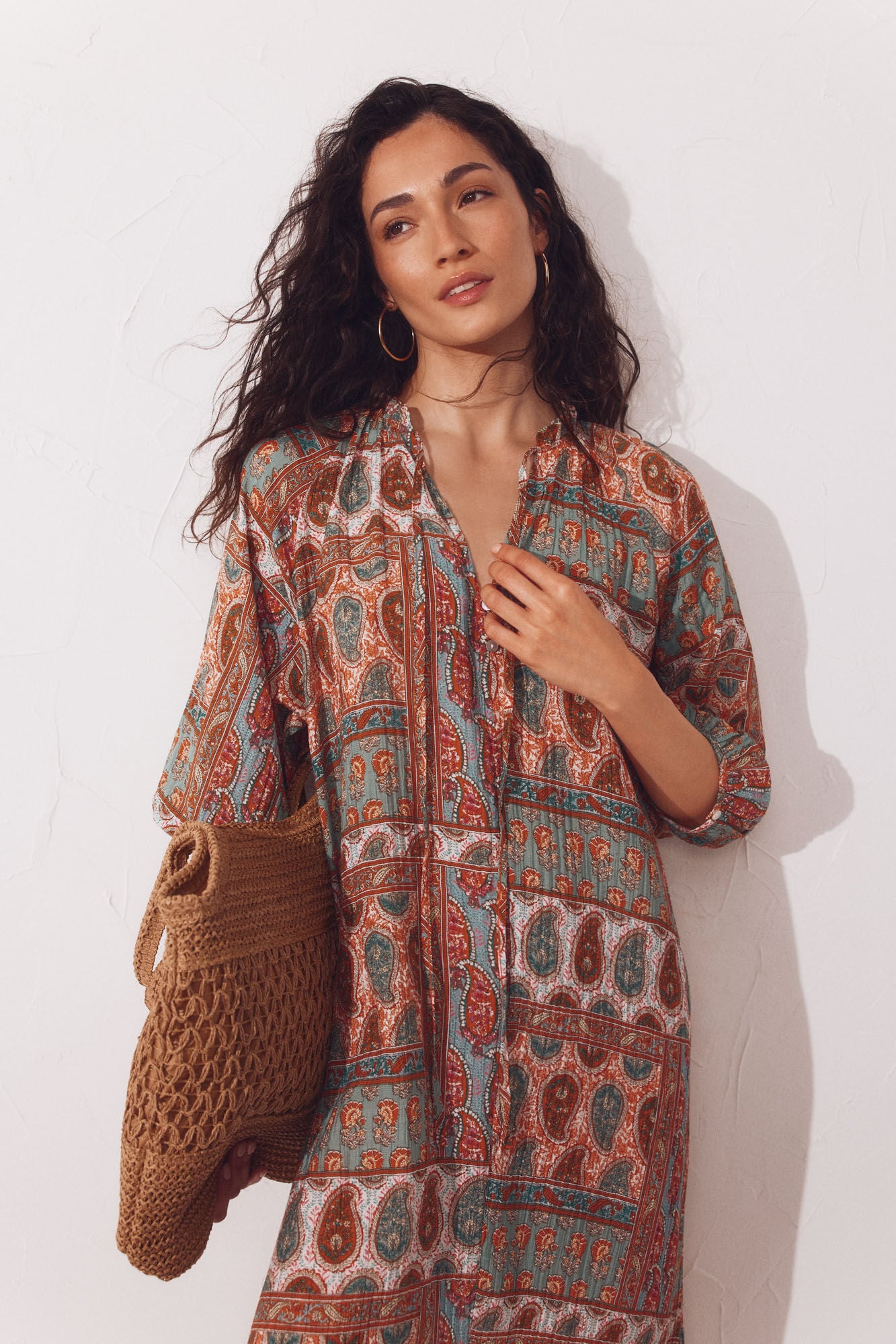 Cortefiel Caftan estampado amplo Laranja