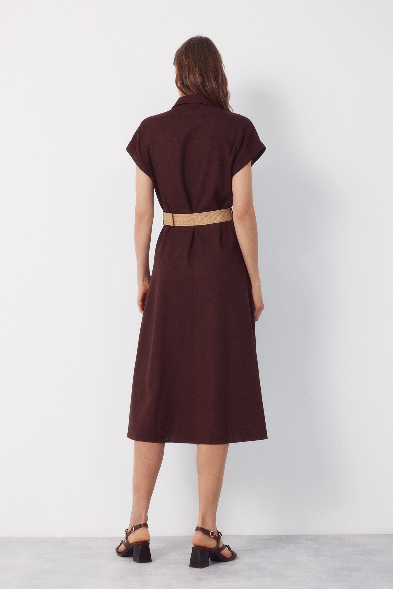 Cortefiel Linen dress Dark brown