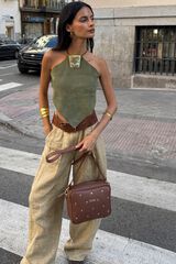 The Code Charlotte leather and stud crossbody Brown