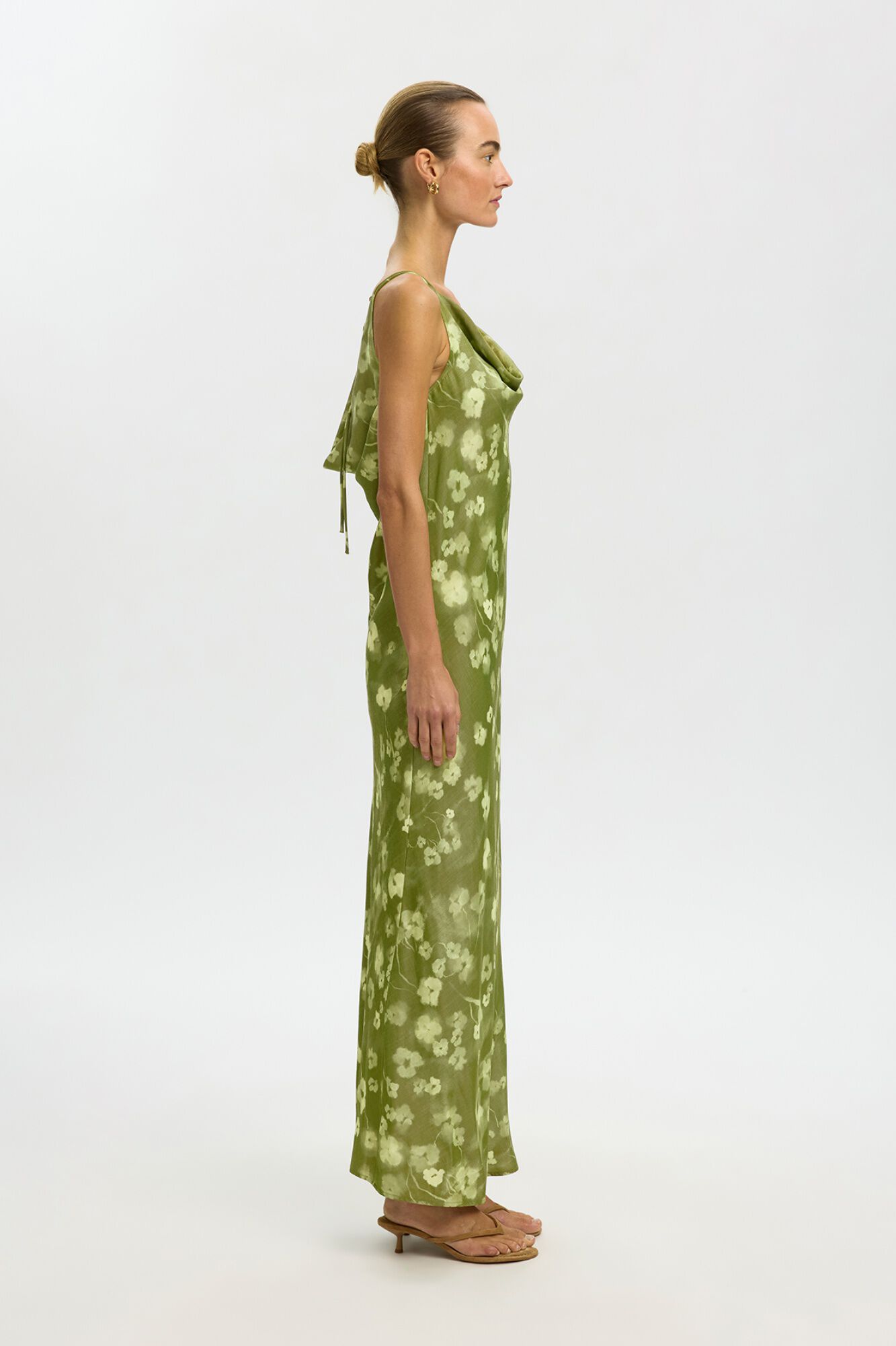 Selected Long thin strap dress Green